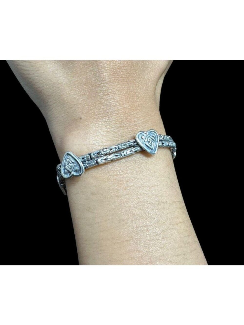 DB 925 Bracelet Two Strand With Heart Accents Fine Jewelry 7 3/8 in